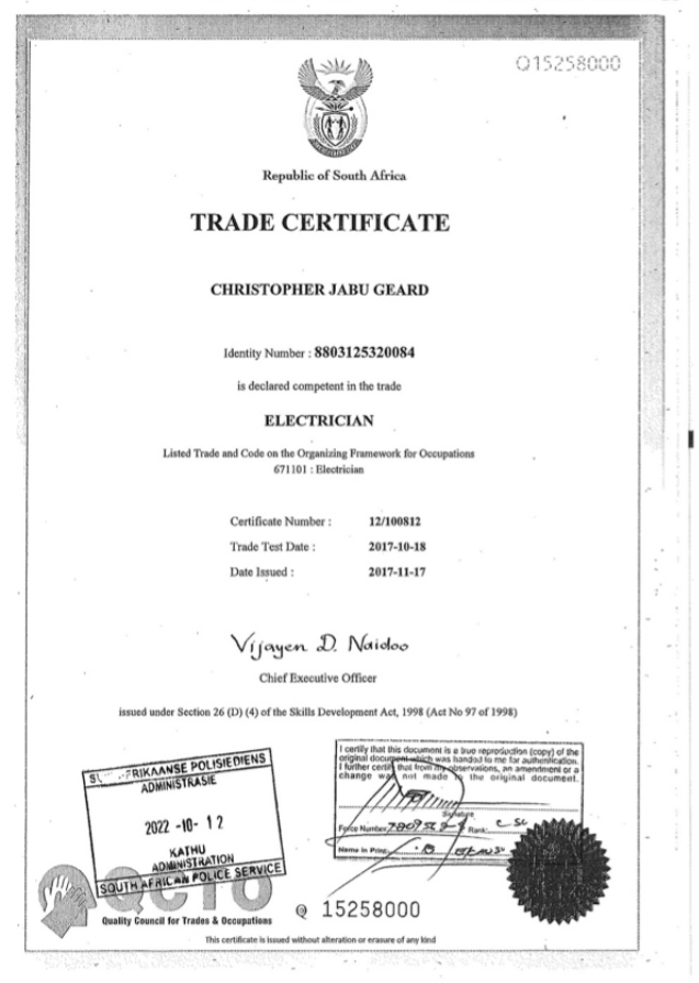 Trade Certificate
